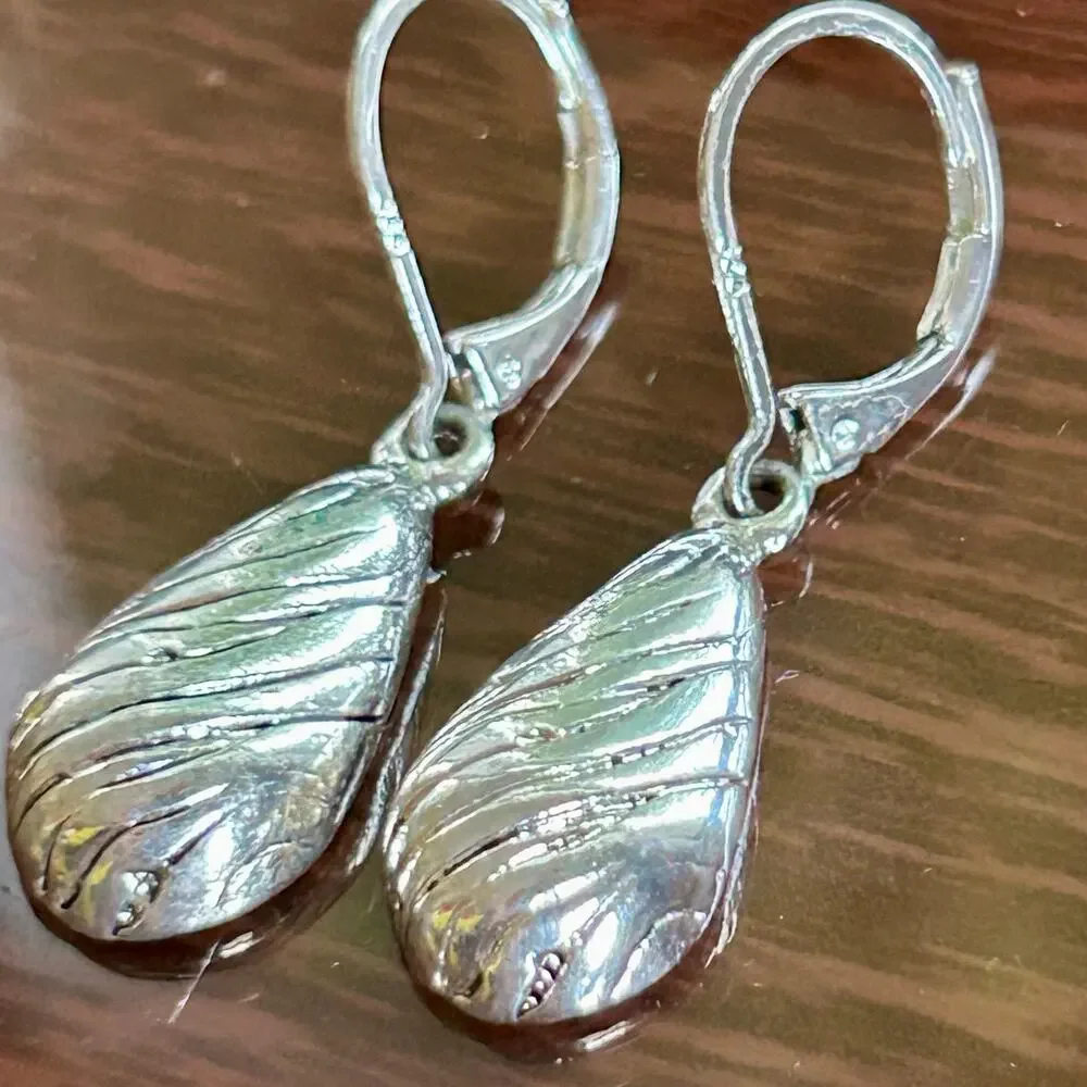 Vintage Sterling Silver 925 Teardrop Dangle Earrings – Textured Drop Design
